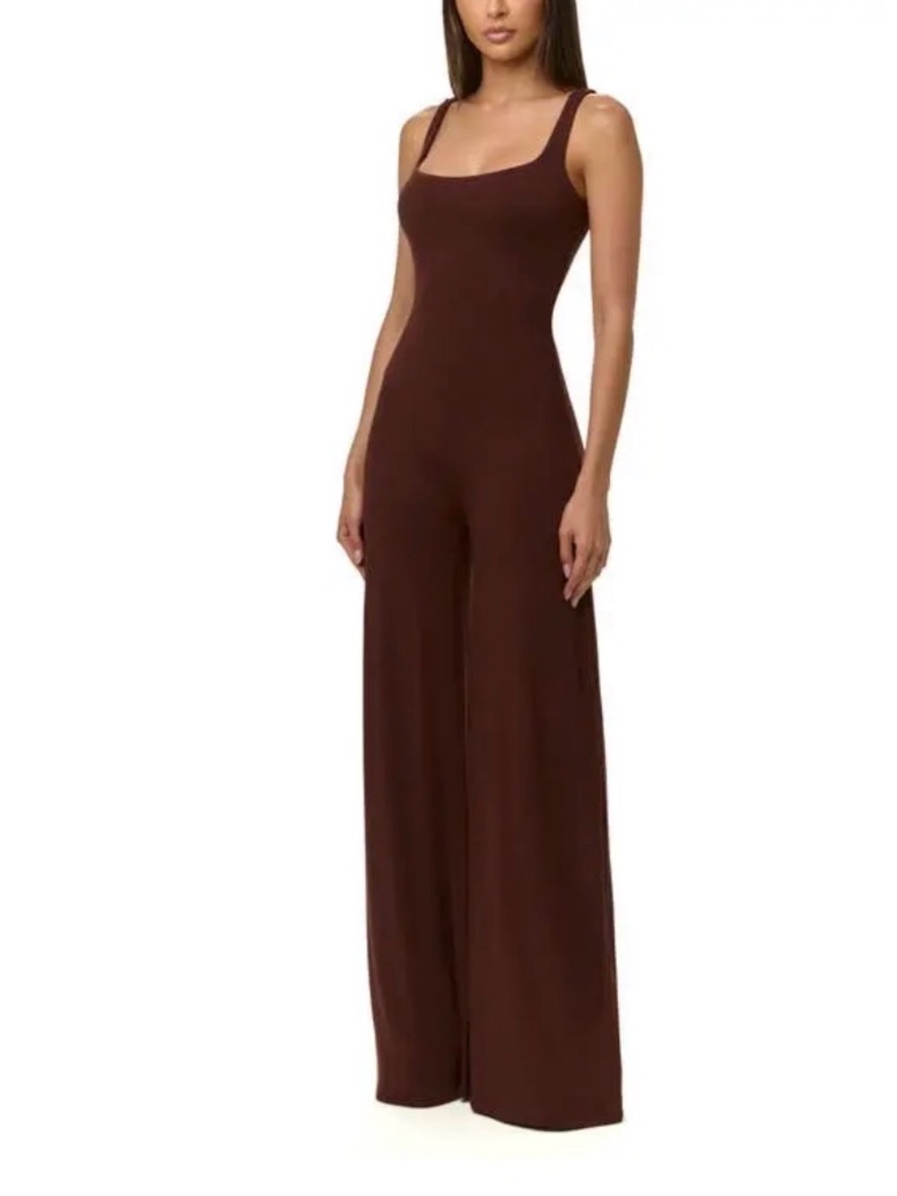 Naked Wardrobe $92 Sculpt Sleeveless Wide-Leg Jumpsuit in Dark Brown